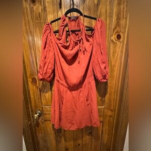 Zara Elegant Burnt Orange Long Sleeve Dress